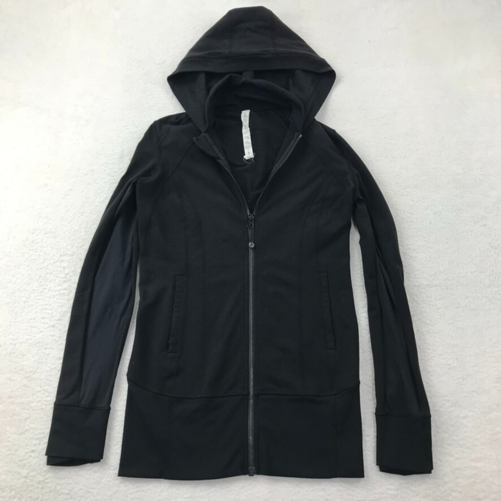 Lululemon Hoodie Jacket Womens Size 6 Black Full Zip Stretch Nylon Hooded